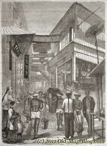 Street in Shanghai, China – old engraving