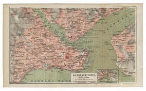 Old 19th Century Map of Constantinople, modern day Istanbul
