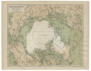 Old 19th Century Map of the North Polar Region with routes of the early expeditions