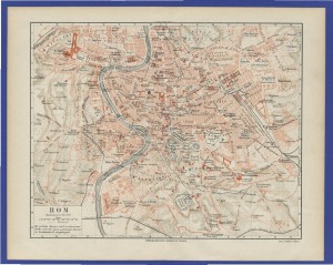 old 19th century map Rome, Italy