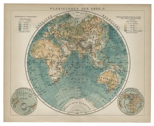 Old 19th Century Map of the Eastern Hemisphere of the World