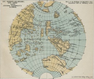 World according to a globe by Johann Schoener 1520