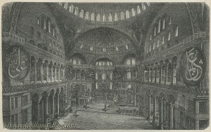 Interior of the Hagia Sophia - Istanbul - Constantinople - Turkey - 19th century print